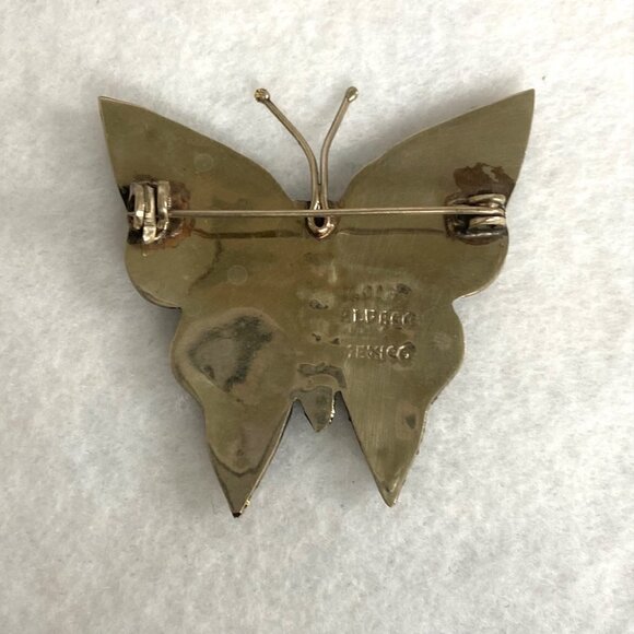 Alpaca Silver Mexico 1.5" Abalone Shell Glitter Butterfly Brooch - Picture 4 of 15